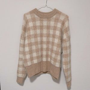 $398 New w/ Tag LA Maille Sezane Small in Camel Ecru Gingham Sweater Baby Alpaca